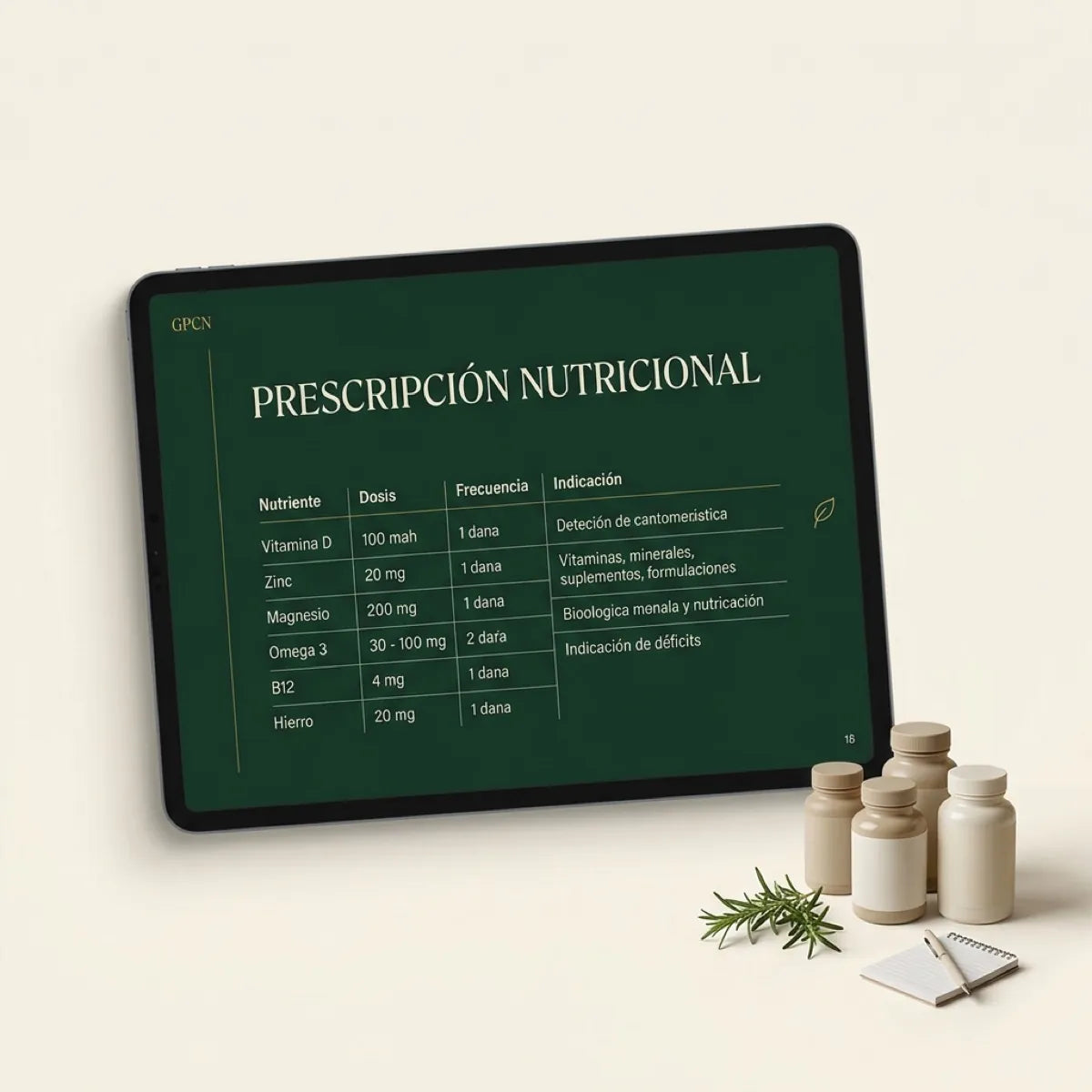 Guía de Prescripción Nutricional GPCN — Tablet con tabla de suplementación